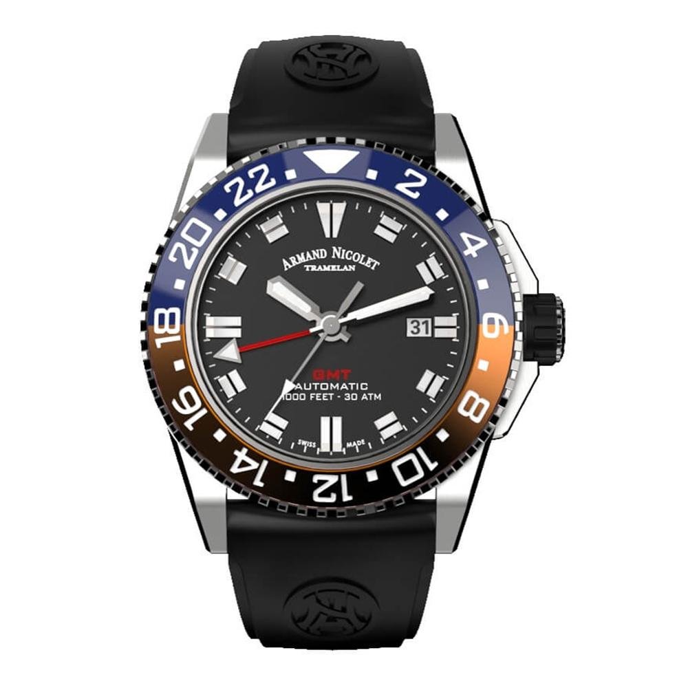 Title: Armand Nicolet JS9-44 GMT Red and Blue Bezel - Watches & Crystals