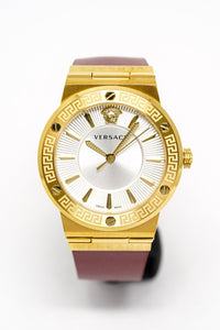 Thumbnail for Versace Ladies Watch Greca Logo Gold Red Leather VEVH00420 - Watches & Crystals