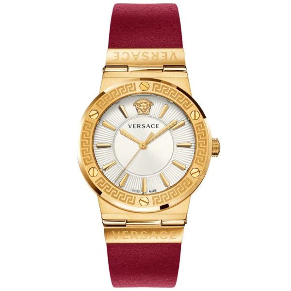 Versace Ladies Watch Greca Logo Gold Red Leather VEVH00420 - Watches & Crystals