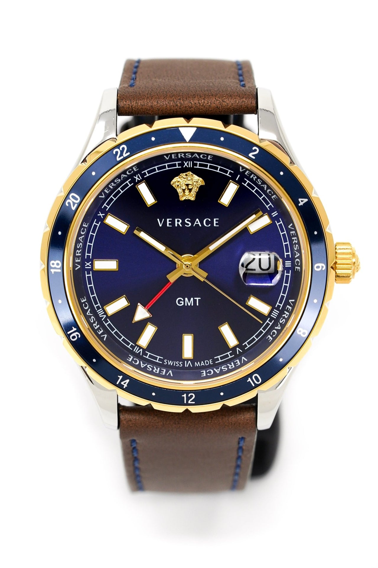 Versace Men's Watch Hellenyium GMT Blue Leather V11080017 - Watches & Crystals