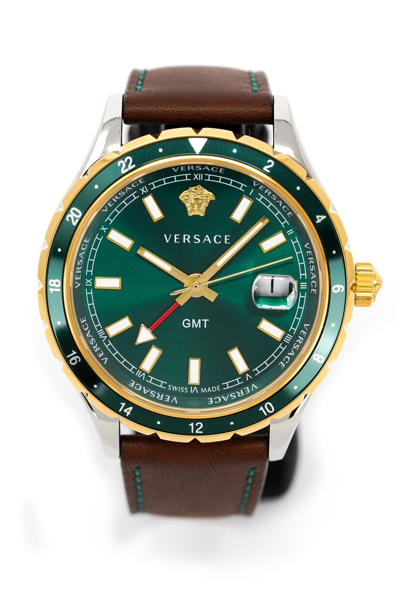 Versace Men's Watch Hellenyium GMT Green Leather V11090017 - Watches & Crystals