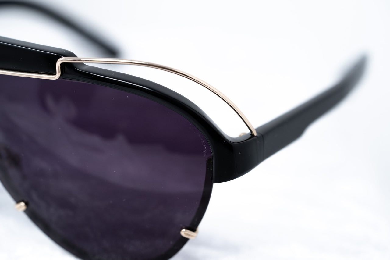 Yohji Yamamoto Unisex Sunglasses Black/Gold and Dark Purple Lenses Category 4 - YY11ASTRONAUTC1SUN - Watches & Crystals