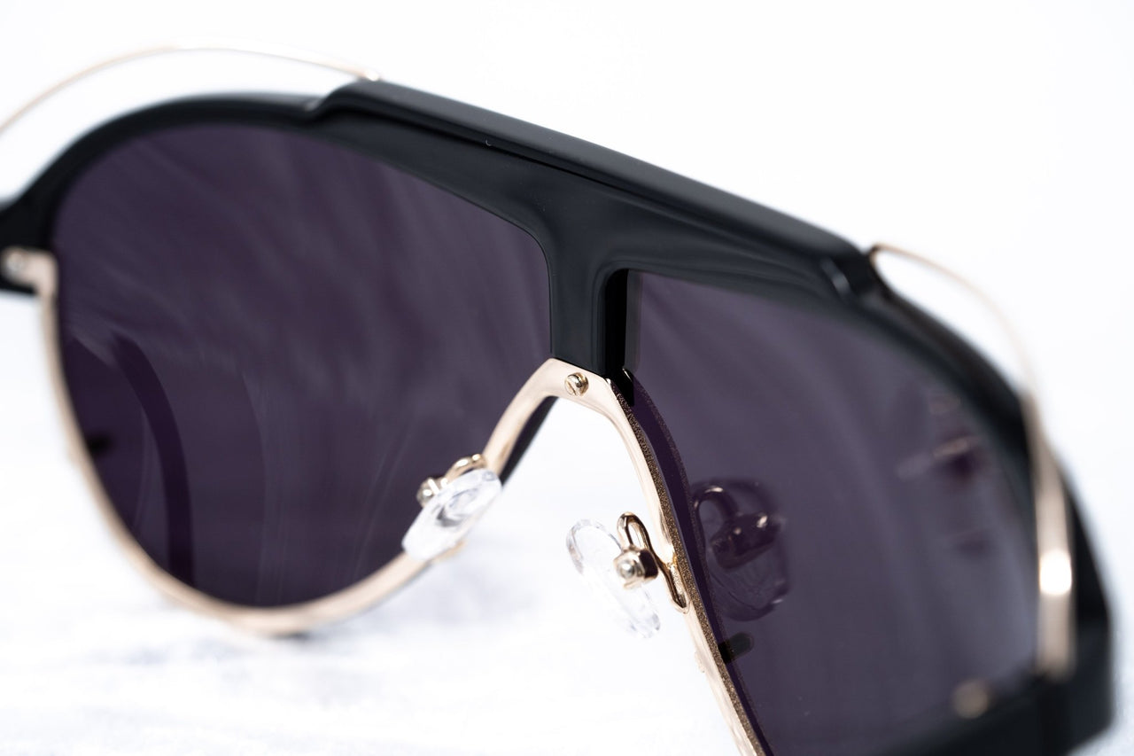 Yohji Yamamoto Unisex Sunglasses Black/Gold and Dark Purple Lenses Category 4 - YY11ASTRONAUTC1SUN - Watches & Crystals