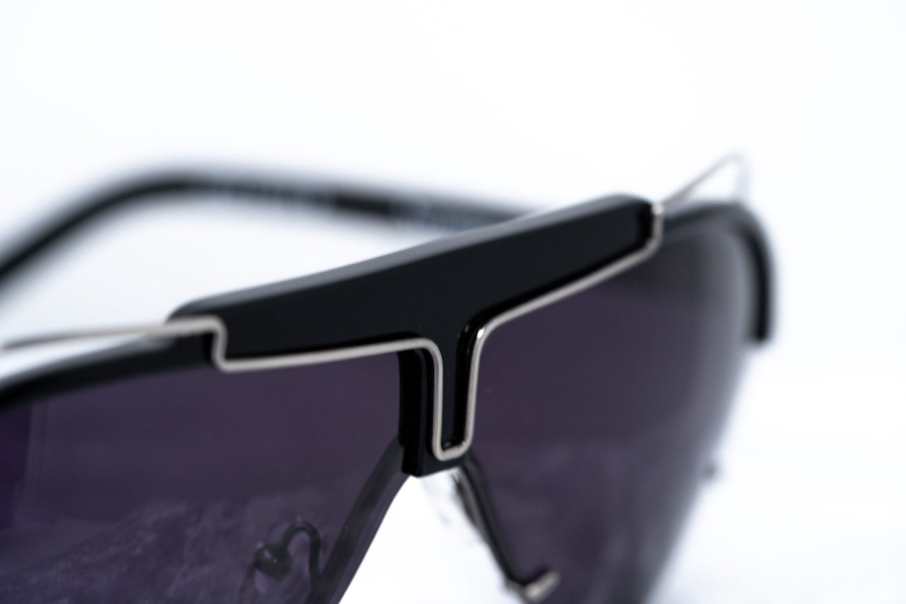 Yohji Yamamoto Unisex Sunglasses Black/Silver and Dark Purple Lenses Category 4 - YY11ASTRONAUTC2SUN - Watches & Crystals