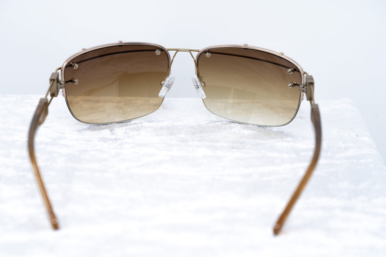 Yohji Yamamoto Unisex Sunglasses Rectangular Gold and Brown Graduated Lenses - 9YY100C3ANTIQUEGOLD - Watches & Crystals