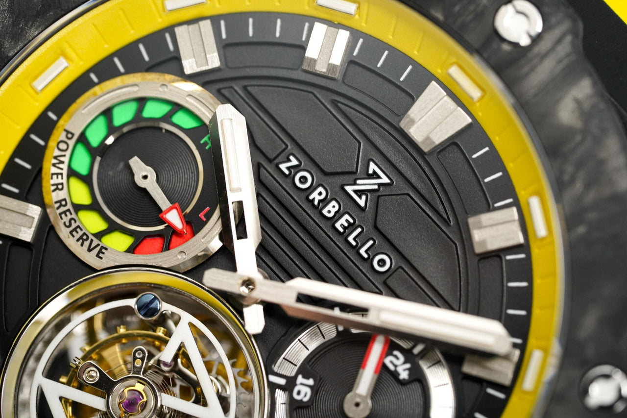 Zorbello Watch T3 Tourbillon Yellow Super-Luminova® Tritium ZBAD003 *Free Watch Winder* - Watches & Crystals